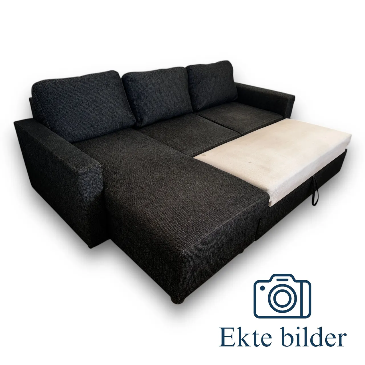 Sovesofa med Sjeselong - Svart, Utrekkbar med Oppbevaring fra Gjenbruksgiganten