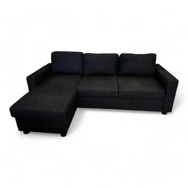 Sovesofa med Sjeselong - Svart, Utrekkbar med Oppbevaring, bilde 2