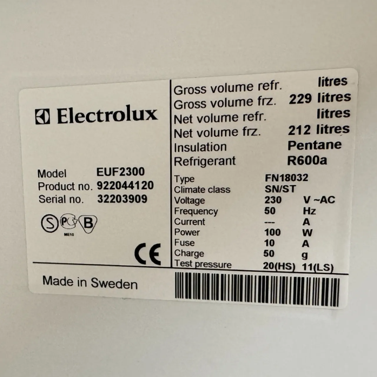 Electrolux fryseskap fra Electrolux